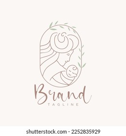 Mother and baby logo design with line style