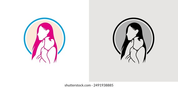 Mother and baby logo design, vector illustration of a mother hugging her baby child