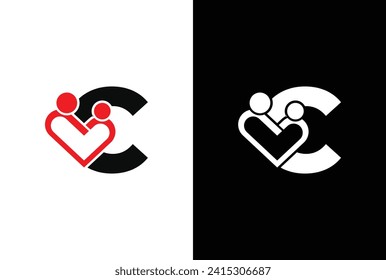 Mother and baby Logo letter C. baby shop love logo. mother and baby care logo. Letter C Mother and baby vector template.