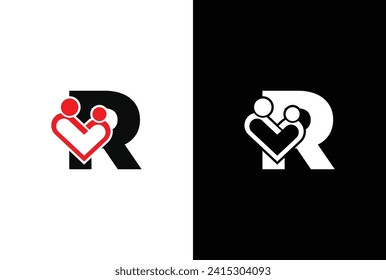 Mother and baby Logo letter R. baby shop love logo. mother and baby care logo. Letter R Mother and baby vector template.