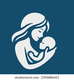 Logo de madre y bebé. Mamá sosteniendo a su hijo en sus brazos