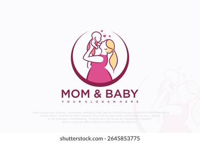 Mother and baby logo. Mom holding her child in her arms , vector illustration