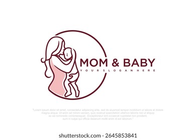 Mother and baby logo. Mom holding her child in her arms , vector illustration