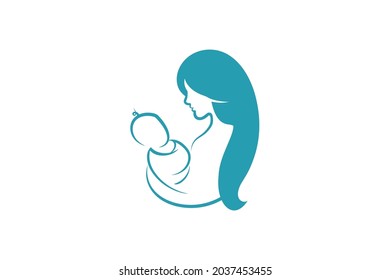 Mother and baby logo vector symbol. Mom hugs her child logo template.