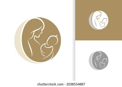 Mother and baby logo vector symbol. Mom hugs her child logo template.