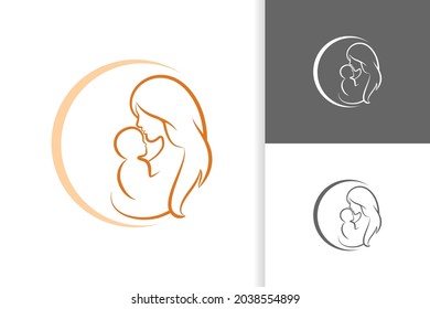 Mother and baby logo vector symbol. Mom hugs her child logo template.