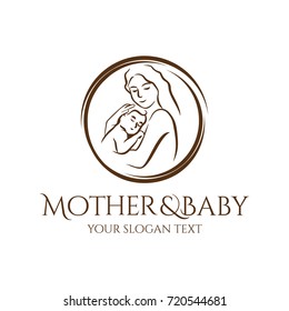 mother and baby logos mother and baby logo are embraced full of affection, and attention, used for baby care and mother care company, keeping eternal love