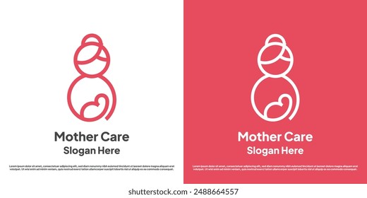 Ilustración de diseño de logotipo de amor de madre y bebé. Silueta de una madre sosteniendo a un niño con una línea lineal de afecto maternal tierno. Símbolo de icono de emoción de personas abstractas femeninas suaves geométricas mínimas.