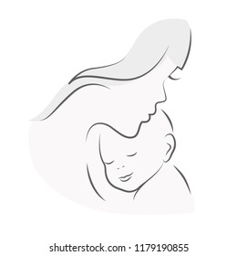 mother and baby mom hugs her child line drawing vector illustration EPS10
