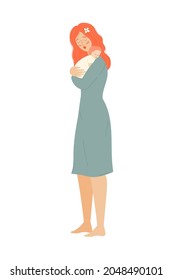 mother with baby. mothers Day. mom with a newborn. A woman with a child. The parent holds the child in her arms. Stock vector flat cartoon illustration isolated on white background.