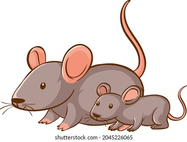 Mother and baby mouse cartoon on white background illustration