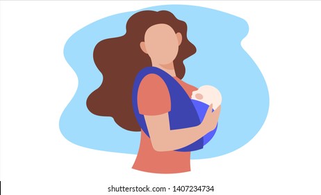 Mother and baby. Newborn baby in a sling. Vector illustration.