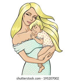 Mother and baby on izolated background