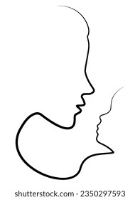 Mother And Baby in One Line Art Drawing, Mom and Child Minimal Art