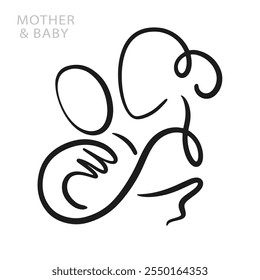 Mother and Baby One Line Art Drawing Breastfeeding Support Group Logo Outline Vector Illustration