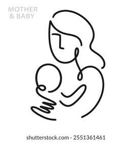 Mother and Baby One Line Art Drawing Breastfeeding Support Group Logo Outline Vector Illustration