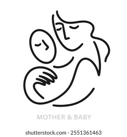 Mother and Baby One Line Art Drawing Breastfeeding Support Group Logo Outline Vector Illustration