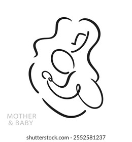 Mother and Baby One Line Art Drawing Breastfeeding Support Group Logo Outline Vector Illustration
