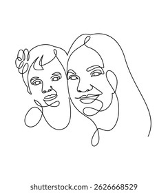 Mother and baby one line art black and white, beautiful looking stock photo