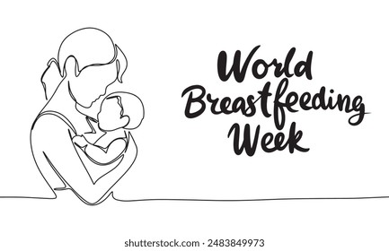 Mother and baby one line continuous. World Breastfeeding Week. Hand drawn vector art