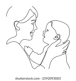 Mother and Baby One Line Drawing, Love, Care, Bonding, Affection, Tenderness, Happiness, Family, Port