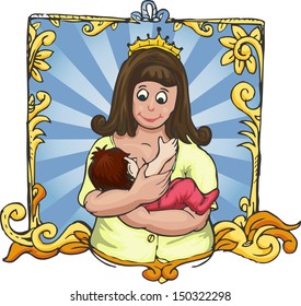 mother and baby in ornamental frame 