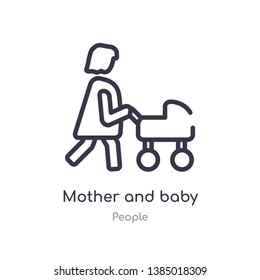 mother and baby outline icon. isolated line vector illustration from people collection. editable thin stroke mother and baby icon on white background
