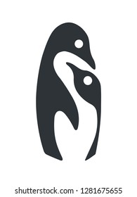 Mother and baby penguins logo, vector isolated illustration on white background