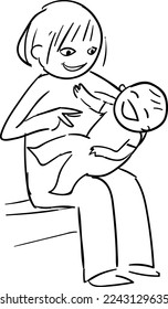 Mother with baby plays, sketch