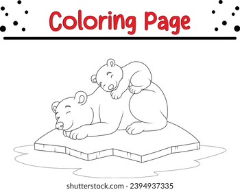 mother baby polar bear sleeping ice floe coloring page for kids