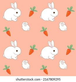 Mother and baby rabbit seamless pattern in pink background.