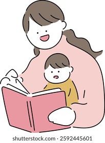 Mother and baby reading a book together
