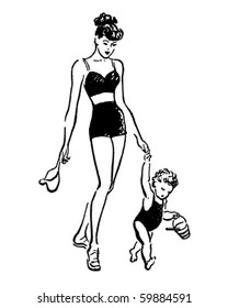 Mother With Baby - Retro Clip Art