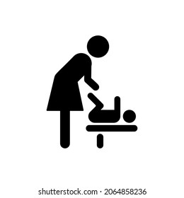 Mother and Baby Room Silhouette Icon. Symbol of Toilet for Child Care Pictogram. Restroom with Baby Table for Change Diaper. Nappy Changing Toilet. Isolated Vector Illustration.