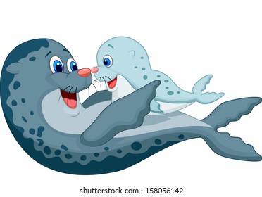 Mother and baby seal cartoon