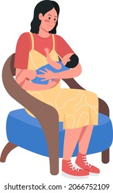 Mother with baby semi flat color vector character. Posing figure. Full body person on white. Emotional expression isolated modern cartoon style illustration for graphic design and animation