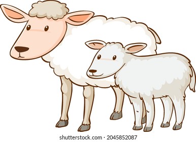 Mother and baby sheep cartoon on white background illustration