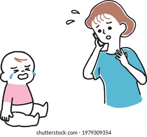 mother and baby sick and crying