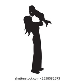 mother and baby silhouette black on white background, vector