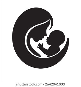 mother and baby silhouette logo on white vector