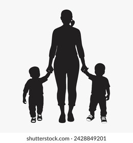 Mother and Baby Silhouette, Mother's Day vector illustration set, white background.