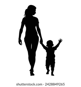Mother and Baby Silhouette, Mother's Day vector illustration set, white background.