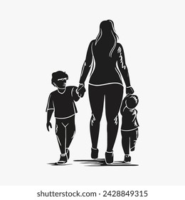 Mother and Baby Silhouette, Mother's Day vector illustration set, white background.