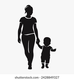 Mother and Baby Silhouette, Mother's Day vector illustration set, white background.