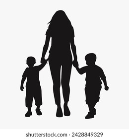 Mother and Baby Silhouette, Mother's Day vector illustration set, white background.