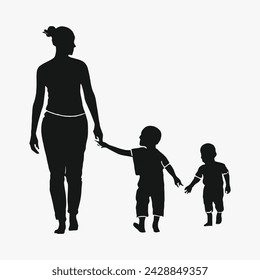 Mother and Baby Silhouette, Mother's Day vector illustration set, white background.