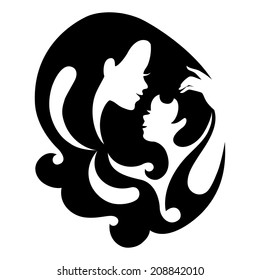 Mother and baby silhouette symbol. Vector illustration. Card of Happy Mother's Day