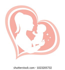 Mother and the baby silhouette vector illustration. Can be used for logo design and baby shower celebration invitation and greeting card and mother's day greeting card. 