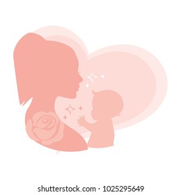 Mother and baby silhouette vector illustration. Can be used for logo and mother's day and baby shower celebration invitation and greeting card.