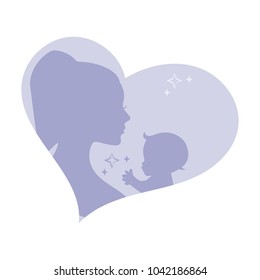 Mother and baby silhouette vector illustration. Can be used for mother's day and baby shower celebration invitation and greeting card.